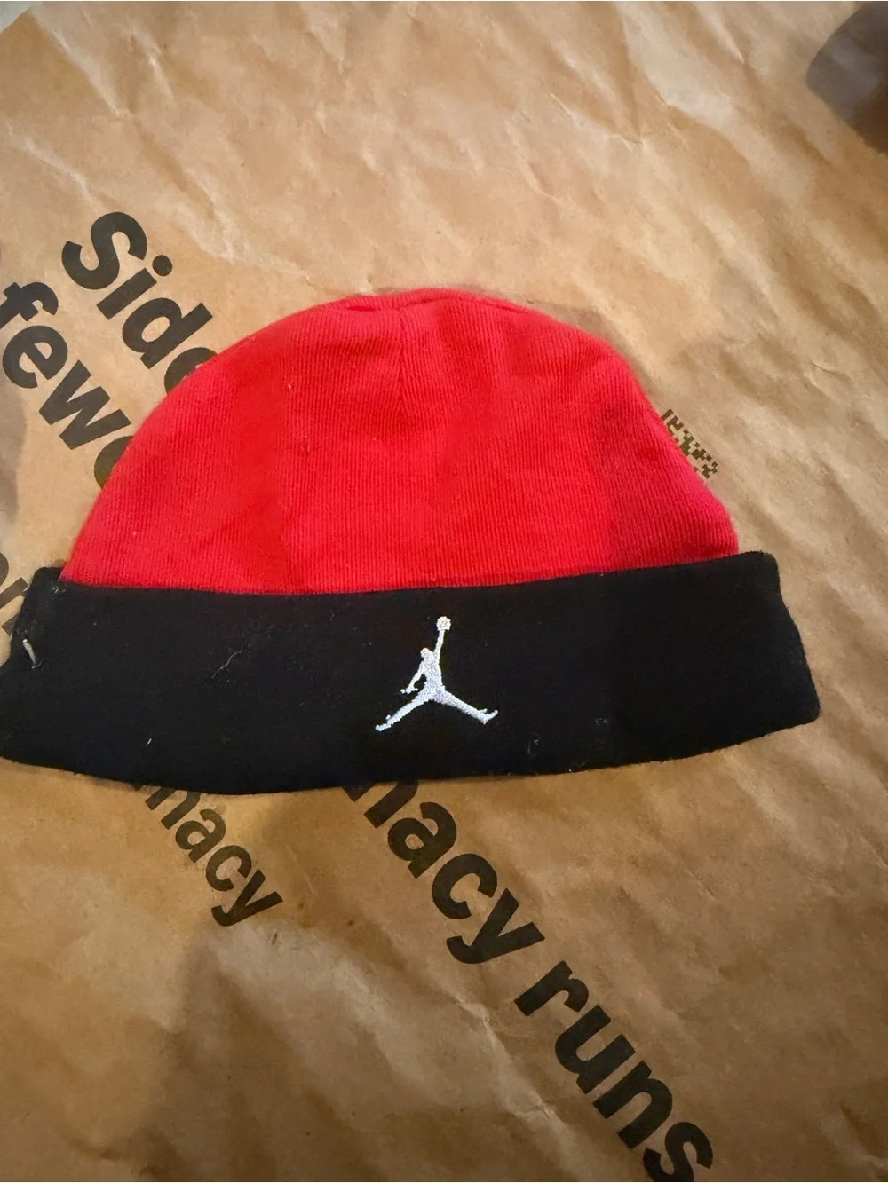 Jordan Kids Red and Black Knit Beanie with White Jumpman